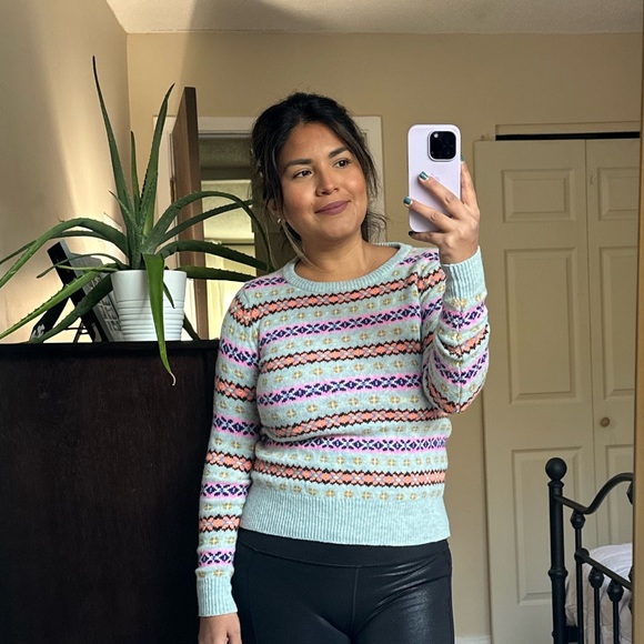 J. Crew lamb wool holiday multi color crewneck sweater small - Picture 10 of 15